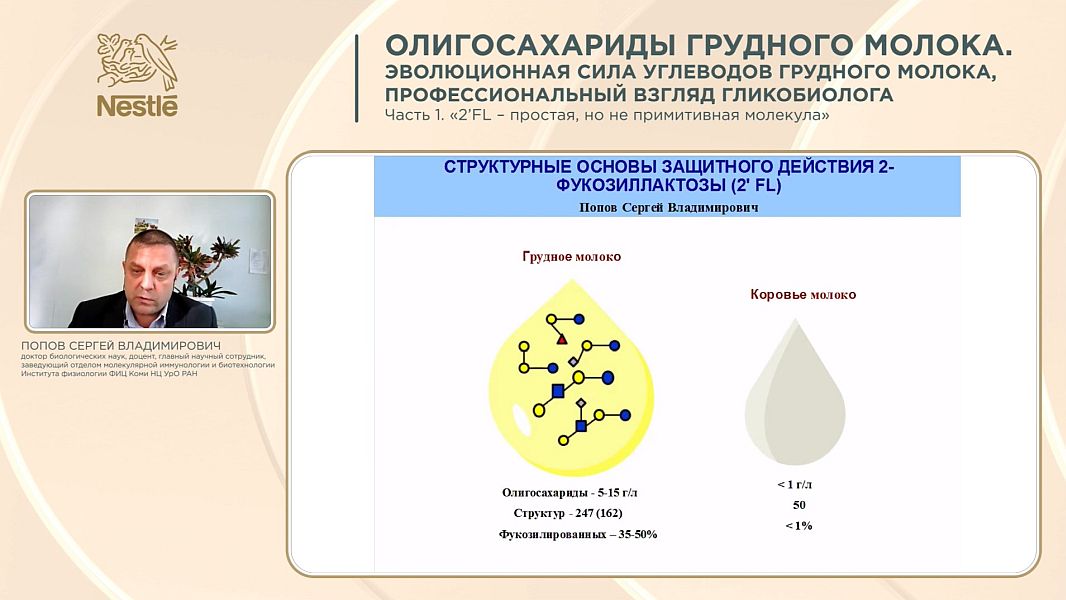 Всероссийский образовательный семинар Nestle. «Олигосахариды грудного молока. эволюционная сила углеводов грудного молока, профессиональный взгляд гликобиолога, 2’FL — простая, но не примитивная молекула»
